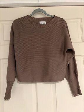 Pink Rose Taupe Ribbed Crewneck Sweater